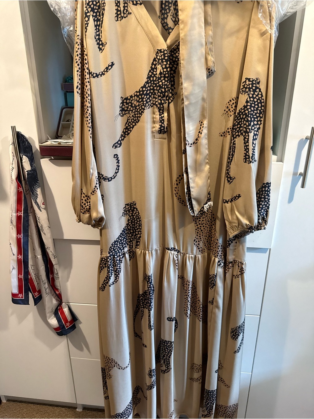 Ann Taylor Beige Maxi Dress with Black Leopard Print